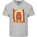 A Highland Cow Mens V-Neck Cotton T-Shirt Sports Grey