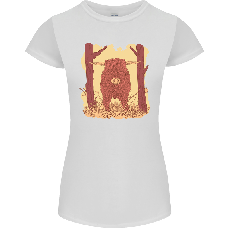 A Highland Cow Womens Petite Cut T-Shirt White