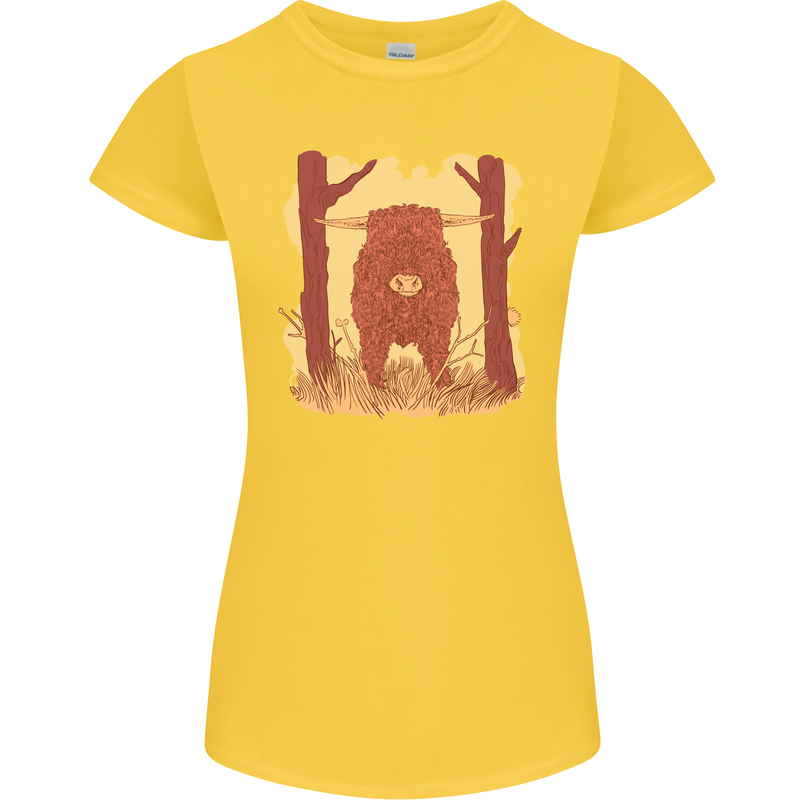 A Highland Cow Womens Petite Cut T-Shirt Yellow
