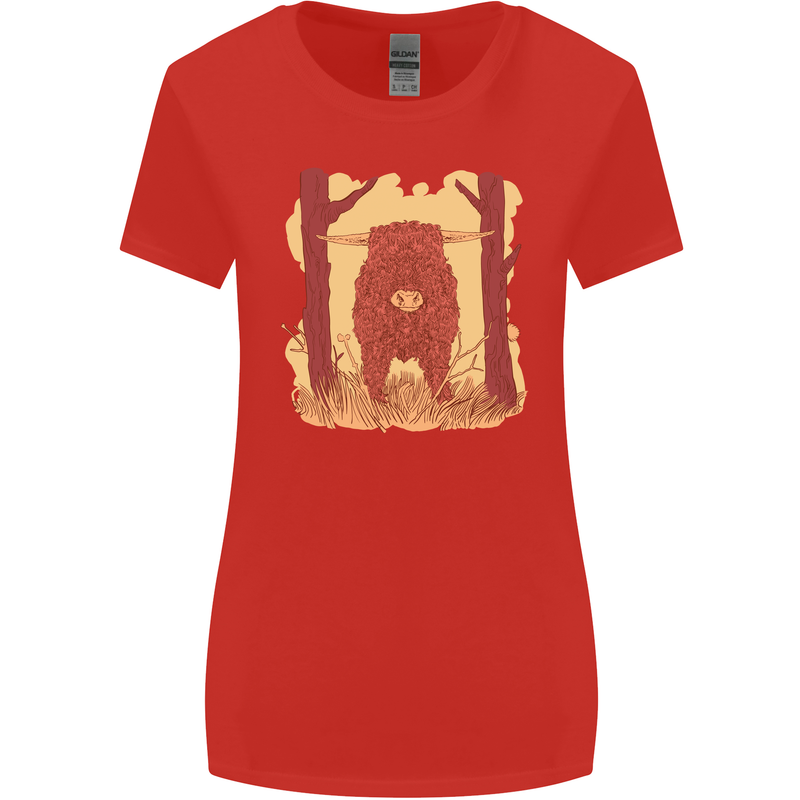 A Highland Cow Womens Wider Cut T-Shirt Red