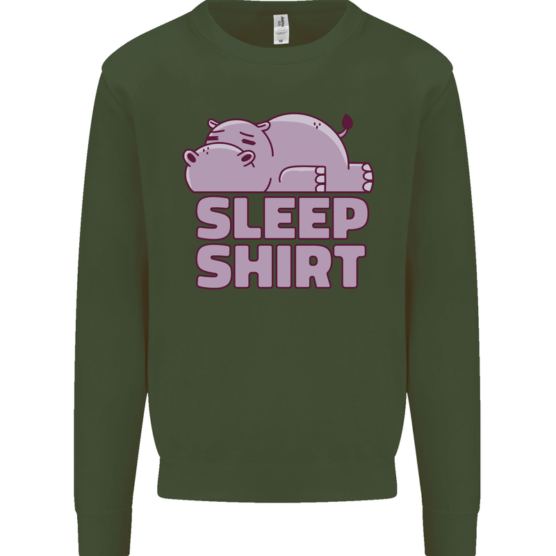 A Hippo Sleeping Shirt Hippomotamus Kids Sweatshirt Jumper Forest Green