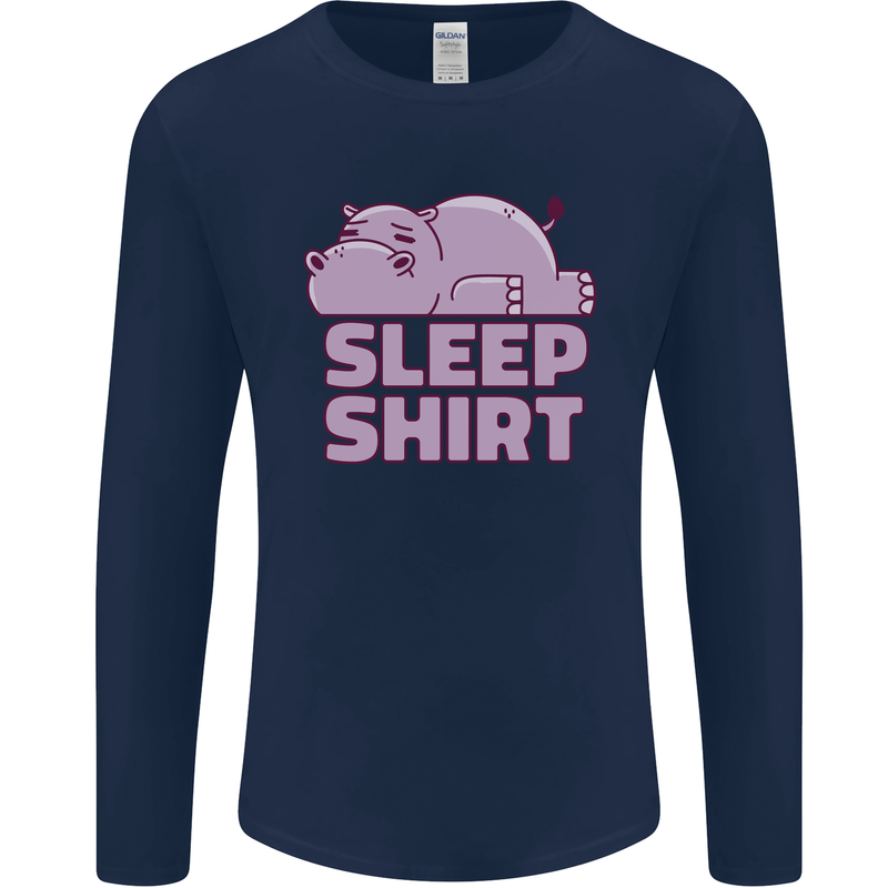 A Hippo Sleeping Shirt Hippomotamus Mens Long Sleeve T-Shirt Navy Blue