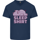 A Hippo Sleeping Shirt Hippomotamus Mens V-Neck Cotton T-Shirt Navy Blue