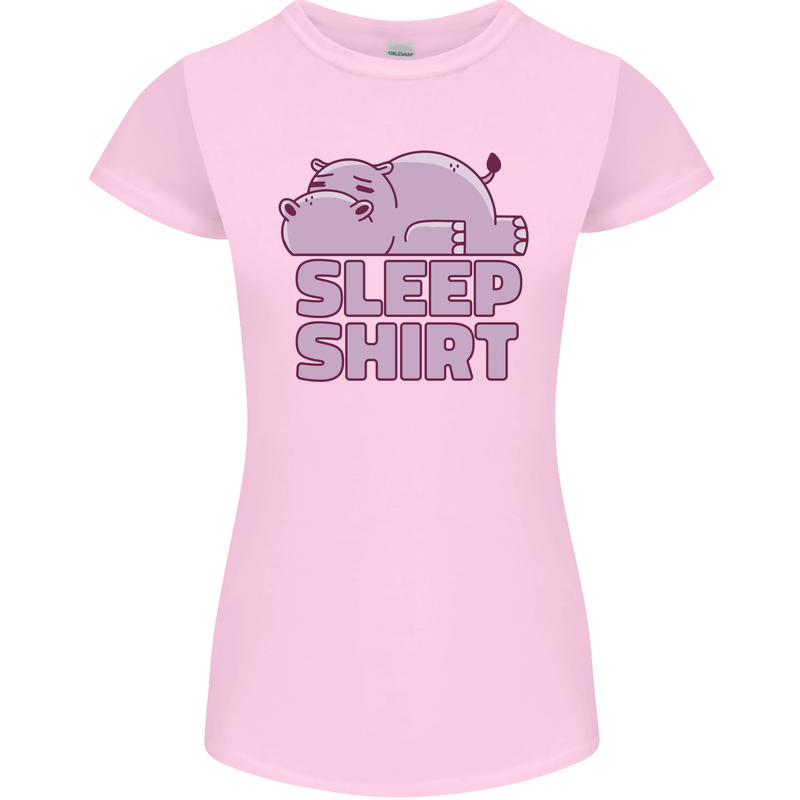 A Hippo Sleeping Shirt Hippomotamus Womens Petite Cut T-Shirt Light Pink