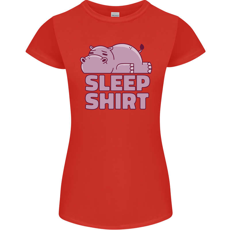 A Hippo Sleeping Shirt Hippomotamus Womens Petite Cut T-Shirt Red