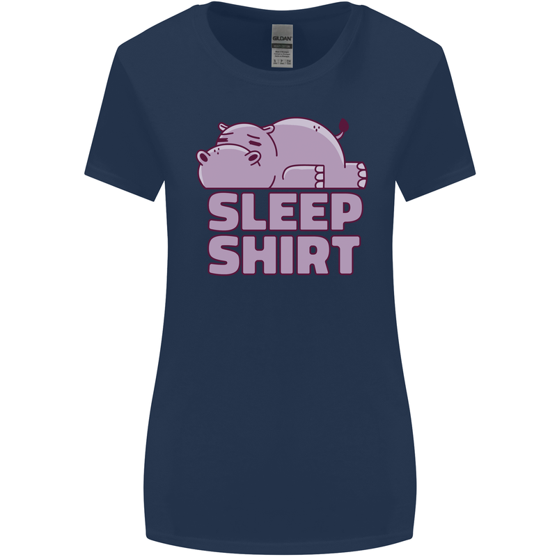 A Hippo Sleeping Shirt Hippomotamus Womens Wider Cut T-Shirt Navy Blue