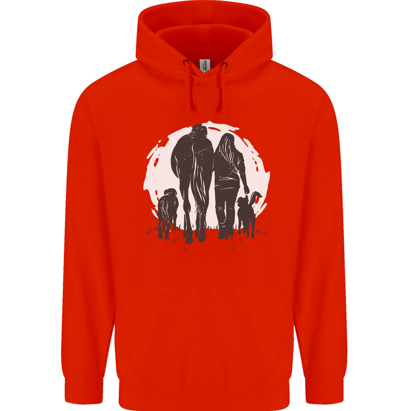 A Horse and Dogs Equestrian Riding Rider Childrens Kids Hoodie Bright Red