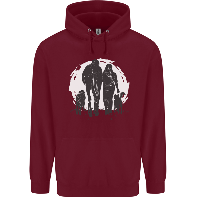A Horse and Dogs Equestrian Riding Rider Childrens Kids Hoodie Maroon