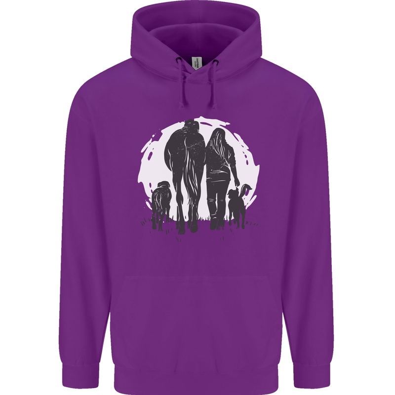 A Horse and Dogs Equestrian Riding Rider Childrens Kids Hoodie Purple