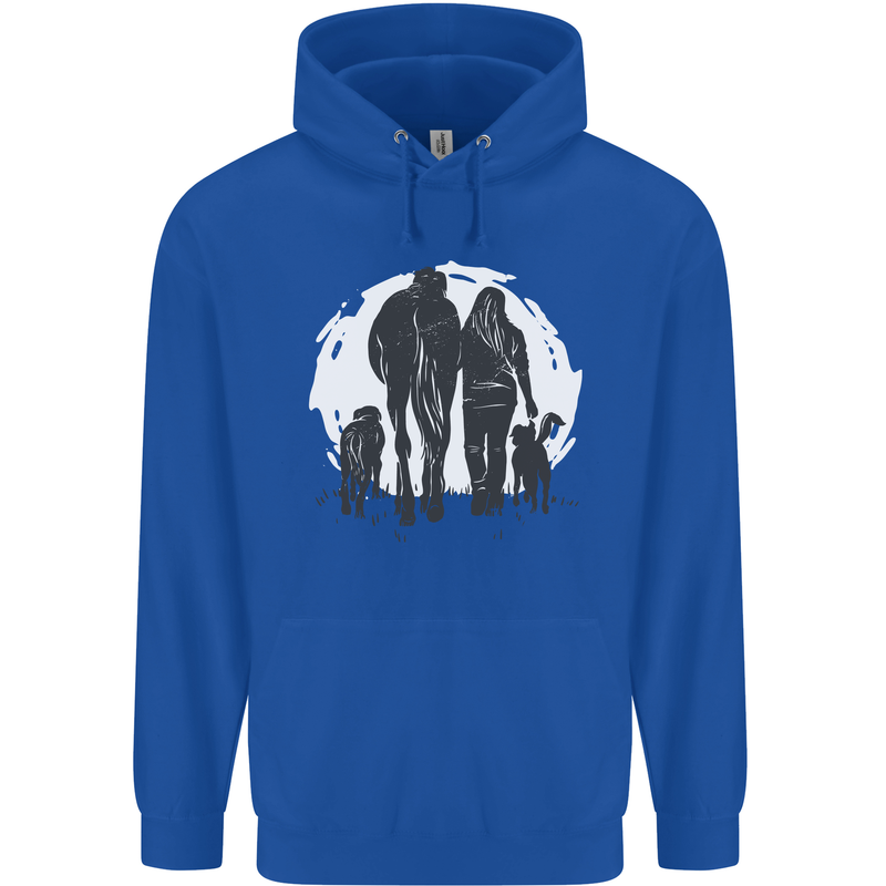 A Horse and Dogs Equestrian Riding Rider Childrens Kids Hoodie Royal Blue