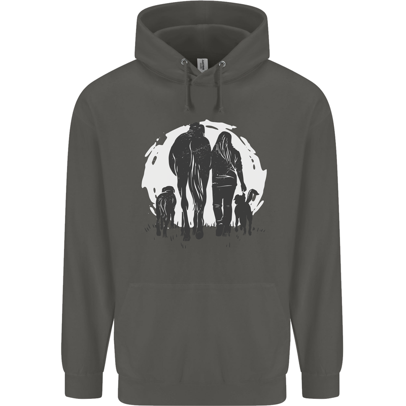 A Horse and Dogs Equestrian Riding Rider Childrens Kids Hoodie Storm Grey