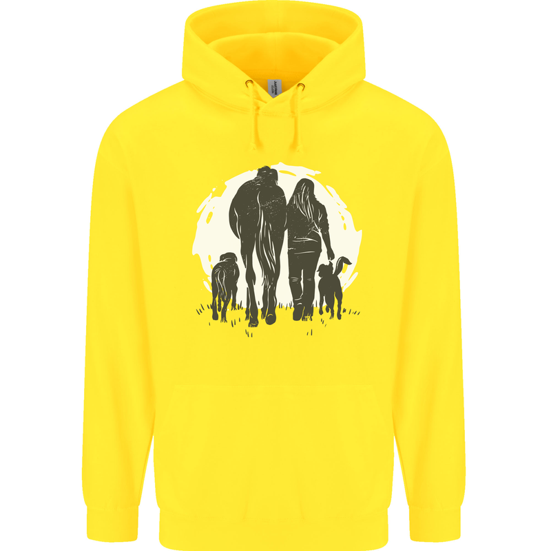 A Horse and Dogs Equestrian Riding Rider Childrens Kids Hoodie Yellow