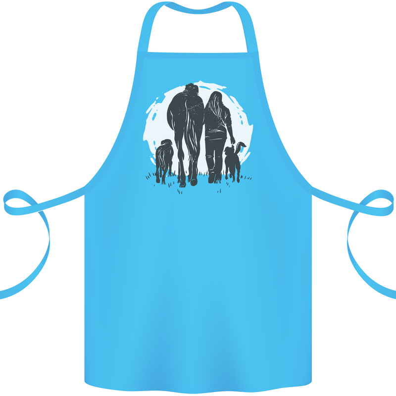 A Horse and Dogs Equestrian Riding Rider Cotton Apron 100% Organic Turquoise