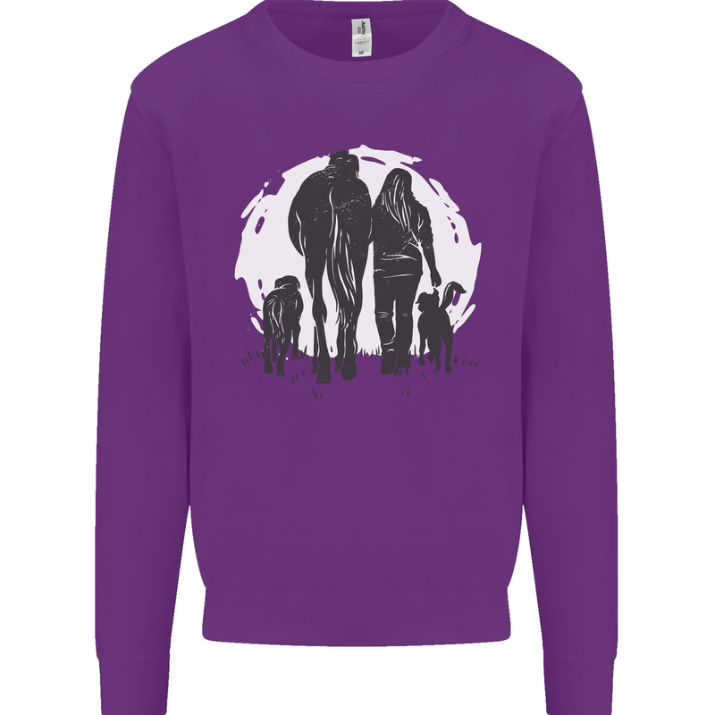 A Horse and Dogs Equestrian Riding Rider Kids Sweatshirt Jumper Purple
