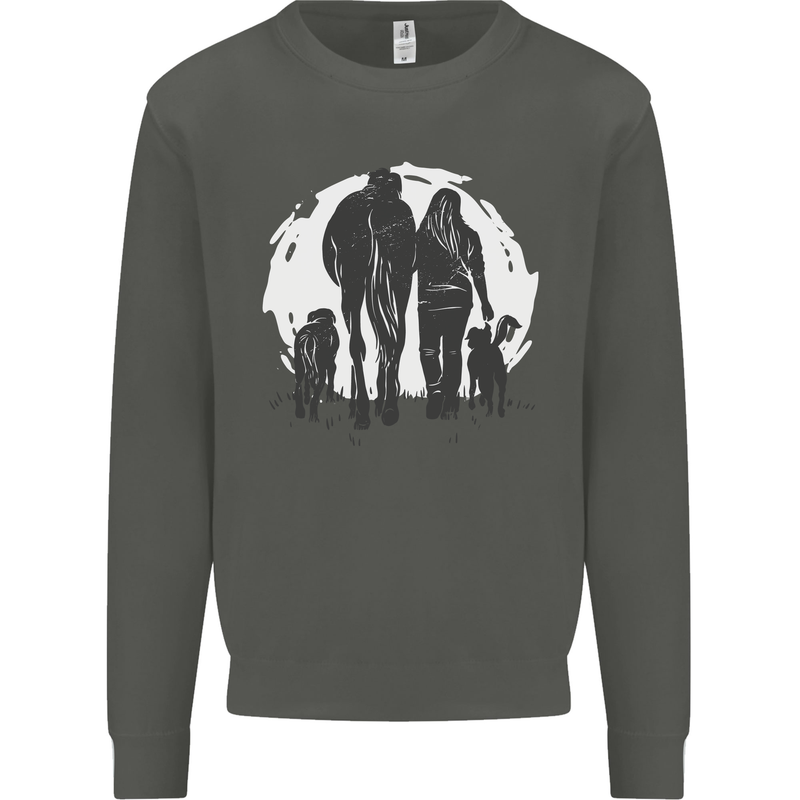 A Horse and Dogs Equestrian Riding Rider Kids Sweatshirt Jumper Storm Grey