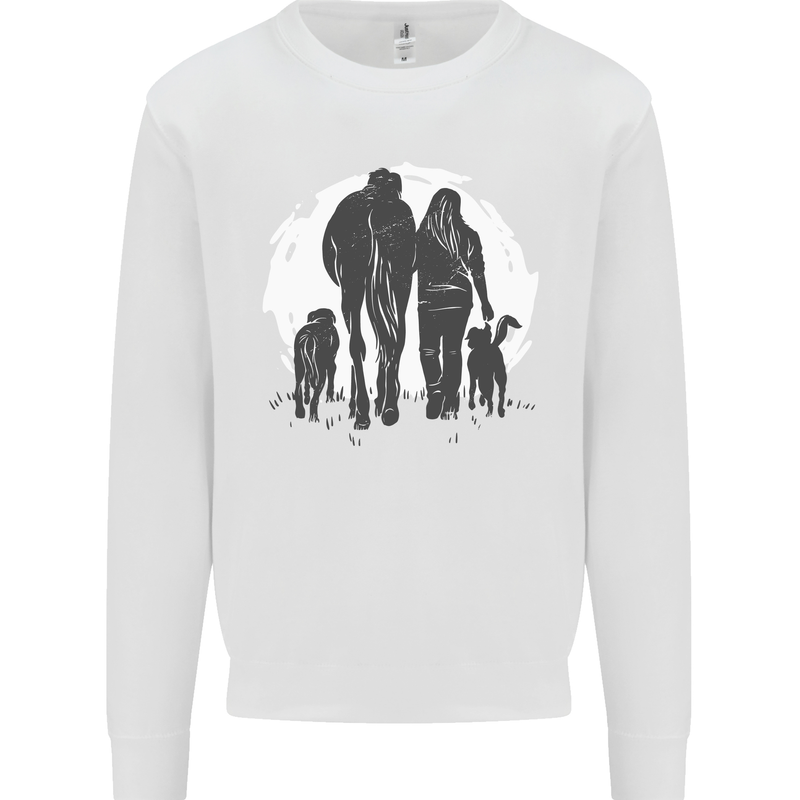 A Horse and Dogs Equestrian Riding Rider Kids Sweatshirt Jumper White