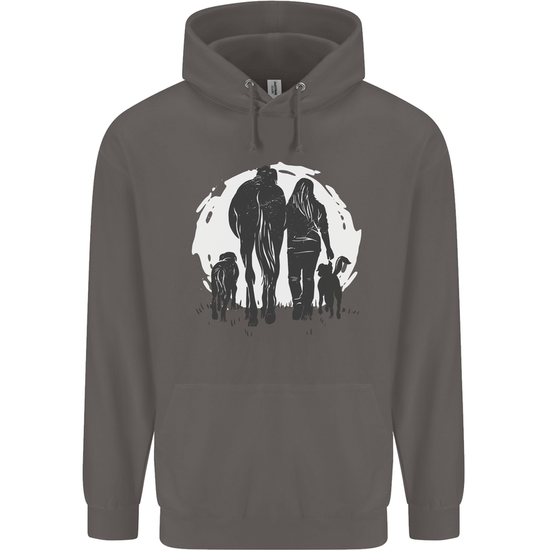 A Horse and Dogs Equestrian Riding Rider Mens 80% Cotton Hoodie Charcoal