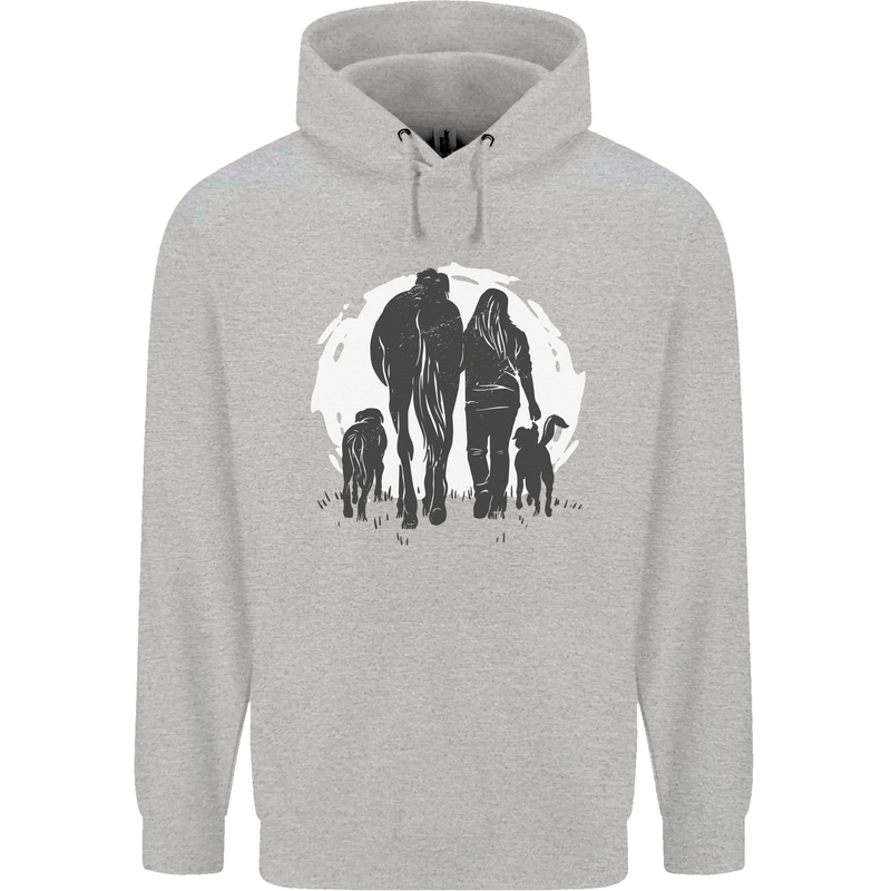 A Horse and Dogs Equestrian Riding Rider Mens 80% Cotton Hoodie Sports Grey