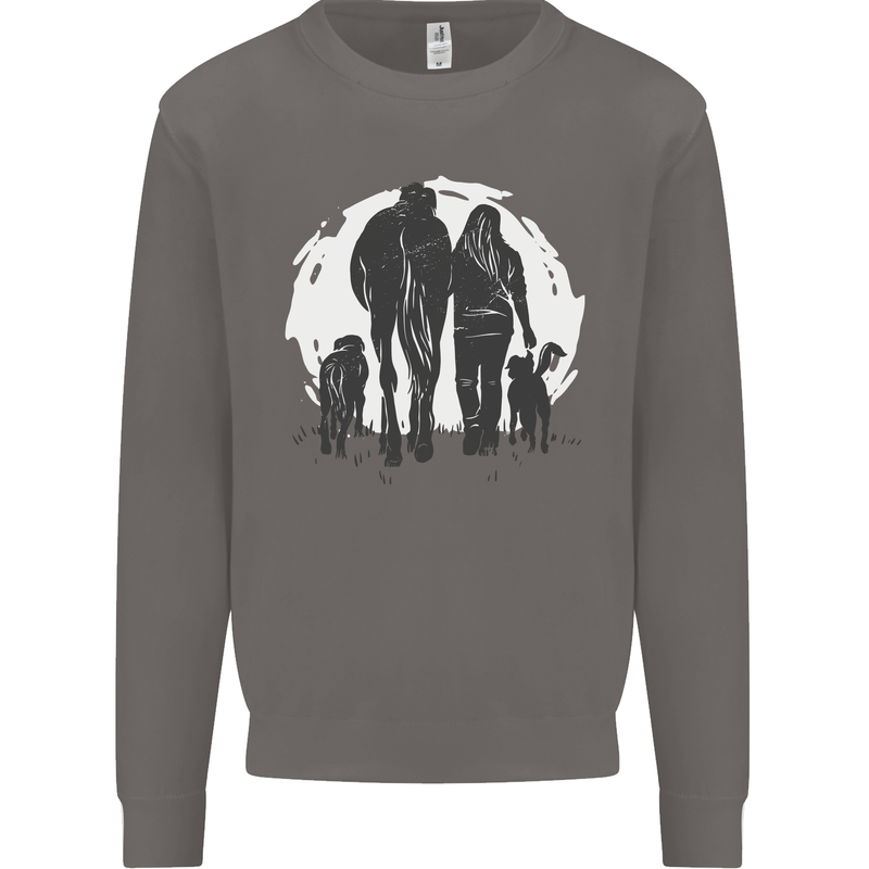 A Horse and Dogs Equestrian Riding Rider Mens Sweatshirt Jumper Charcoal