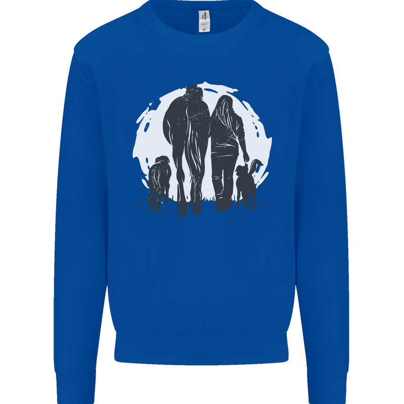 A Horse and Dogs Equestrian Riding Rider Mens Sweatshirt Jumper Royal Blue