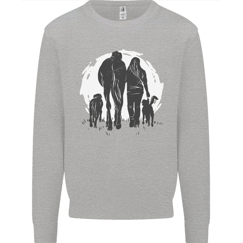 A Horse and Dogs Equestrian Riding Rider Mens Sweatshirt Jumper Sports Grey