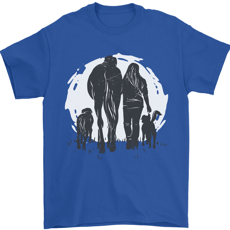 A Horse and Dogs Equestrian Riding Rider Mens T-Shirt Cotton Gildan Royal Blue