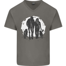A Horse and Dogs Equestrian Riding Rider Mens V-Neck Cotton T-Shirt Charcoal