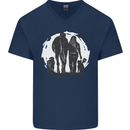 A Horse and Dogs Equestrian Riding Rider Mens V-Neck Cotton T-Shirt Navy Blue