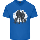 A Horse and Dogs Equestrian Riding Rider Mens V-Neck Cotton T-Shirt Royal Blue