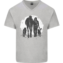 A Horse and Dogs Equestrian Riding Rider Mens V-Neck Cotton T-Shirt Sports Grey