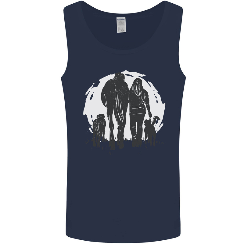 A Horse and Dogs Equestrian Riding Rider Mens Vest Tank Top Navy Blue