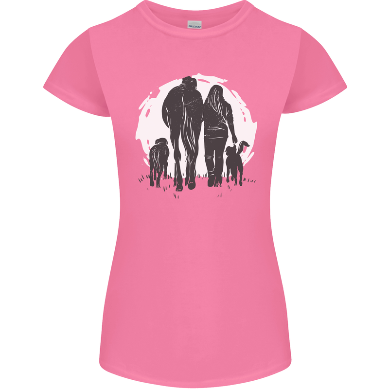 A Horse and Dogs Equestrian Riding Rider Womens Petite Cut T-Shirt Azalea