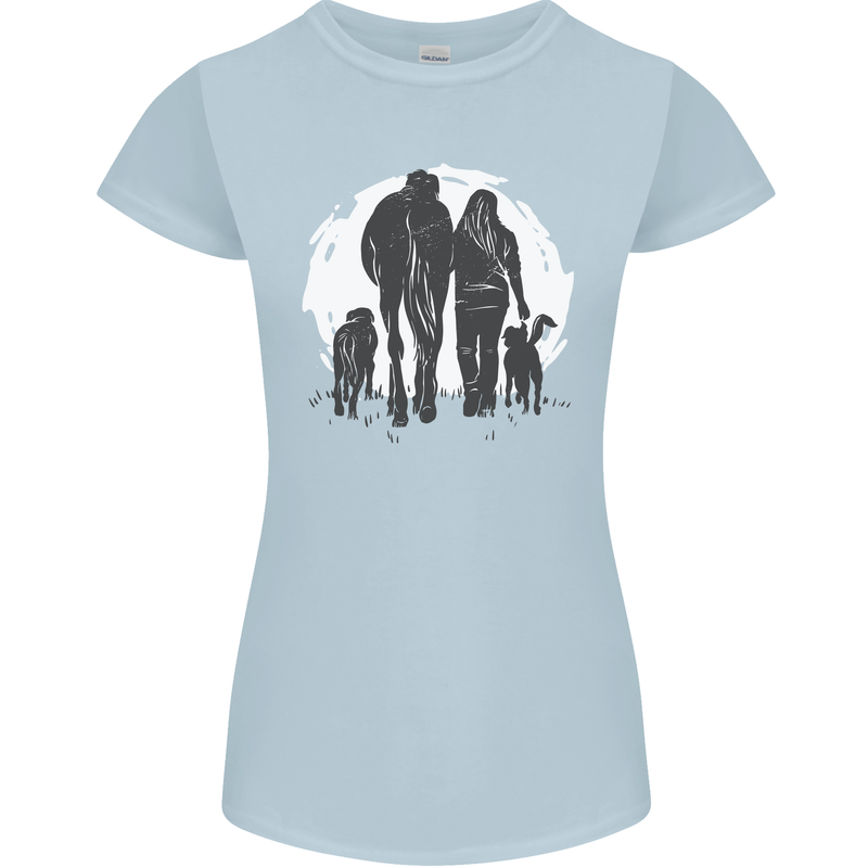 A Horse and Dogs Equestrian Riding Rider Womens Petite Cut T-Shirt Light Blue