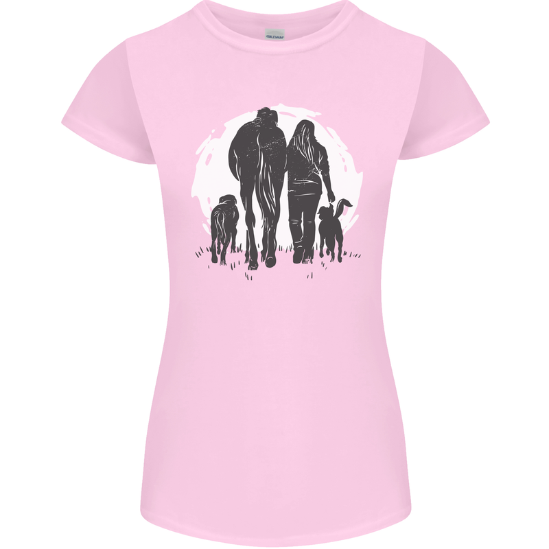 A Horse and Dogs Equestrian Riding Rider Womens Petite Cut T-Shirt Light Pink