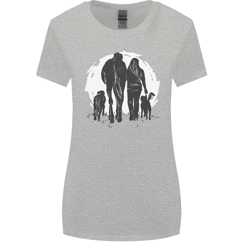 A Horse and Dogs Equestrian Riding Rider Womens Wider Cut T-Shirt Sports Grey