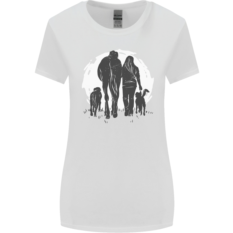A Horse and Dogs Equestrian Riding Rider Womens Wider Cut T-Shirt White