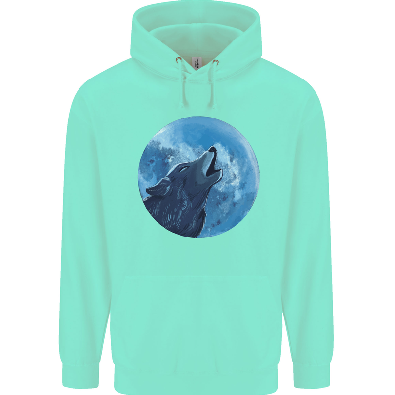 A Howling Wolf Full Moon Werewolves Childrens Kids Hoodie Peppermint