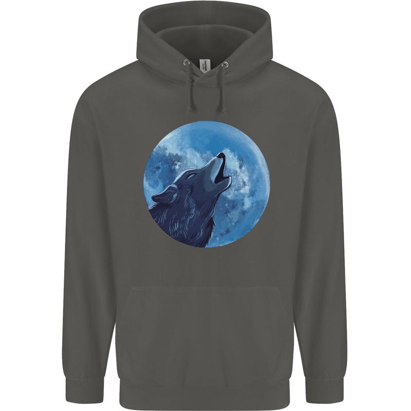 A Howling Wolf Full Moon Werewolves Childrens Kids Hoodie Storm Grey