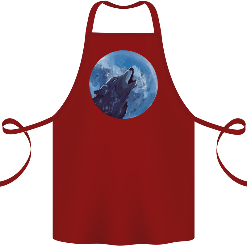 A Howling Wolf Full Moon Werewolves Cotton Apron 100% Organic Maroon