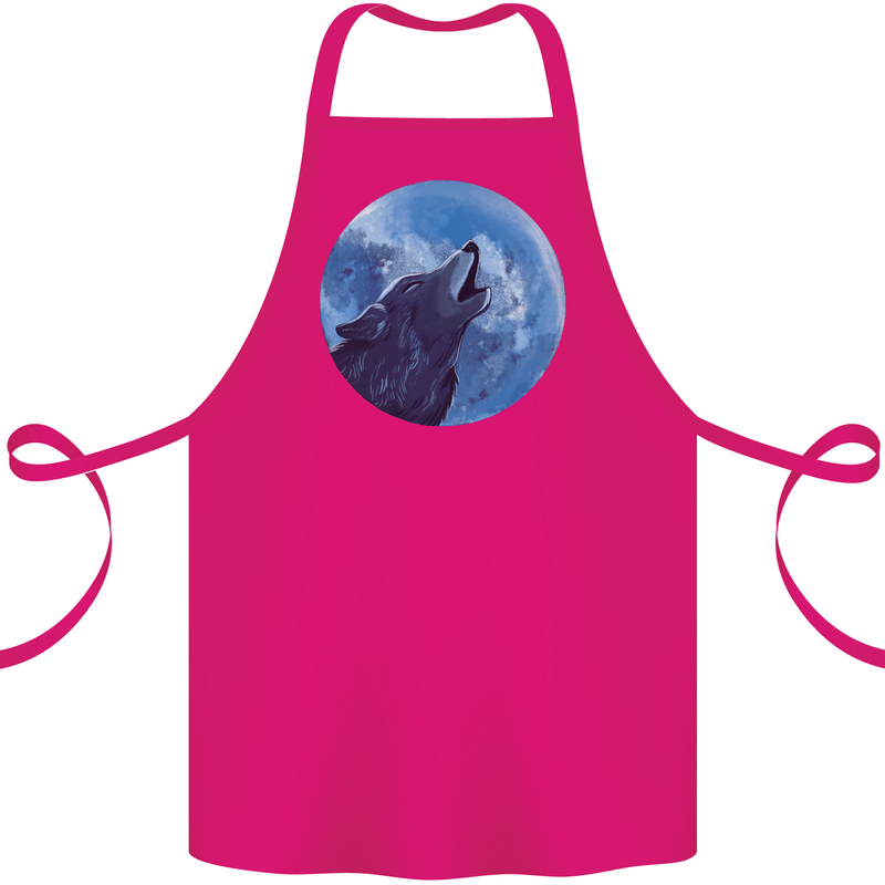 A Howling Wolf Full Moon Werewolves Cotton Apron 100% Organic Pink