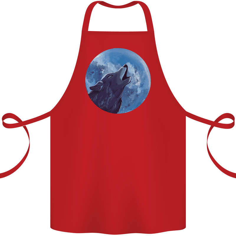 A Howling Wolf Full Moon Werewolves Cotton Apron 100% Organic Red