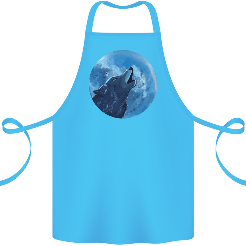 A Howling Wolf Full Moon Werewolves Cotton Apron 100% Organic Turquoise