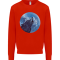 A Howling Wolf Full Moon Werewolves Kids Sweatshirt Jumper Bright Red