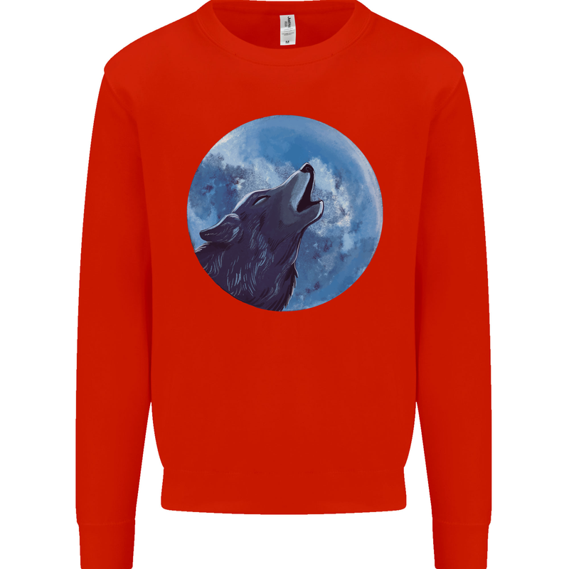 A Howling Wolf Full Moon Werewolves Kids Sweatshirt Jumper Bright Red