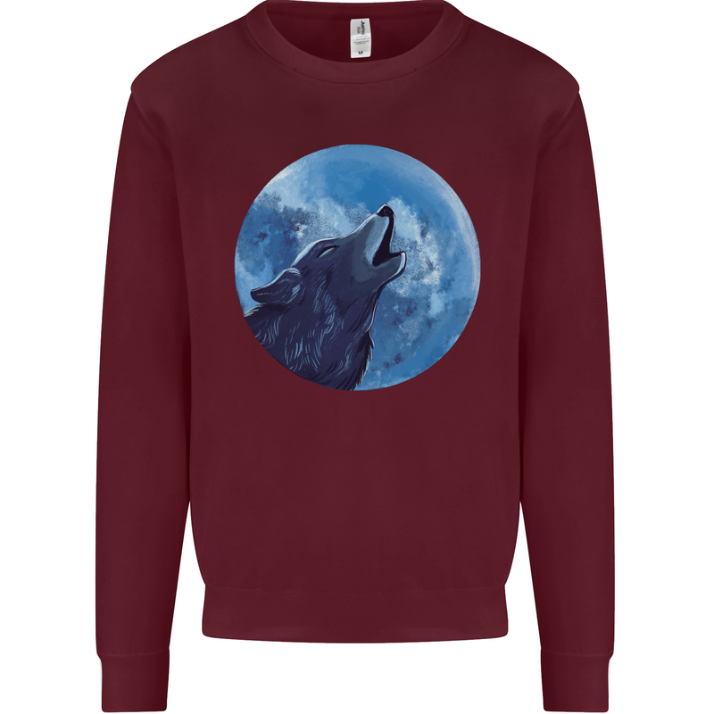 A Howling Wolf Full Moon Werewolves Kids Sweatshirt Jumper Maroon