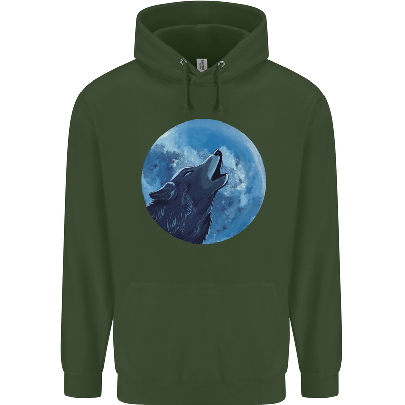 A Howling Wolf Full Moon Werewolves Mens 80% Cotton Hoodie Forest Green