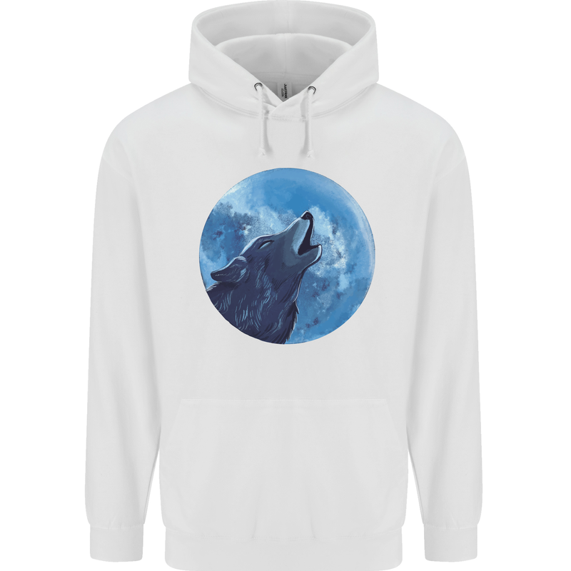 A Howling Wolf Full Moon Werewolves Mens 80% Cotton Hoodie White