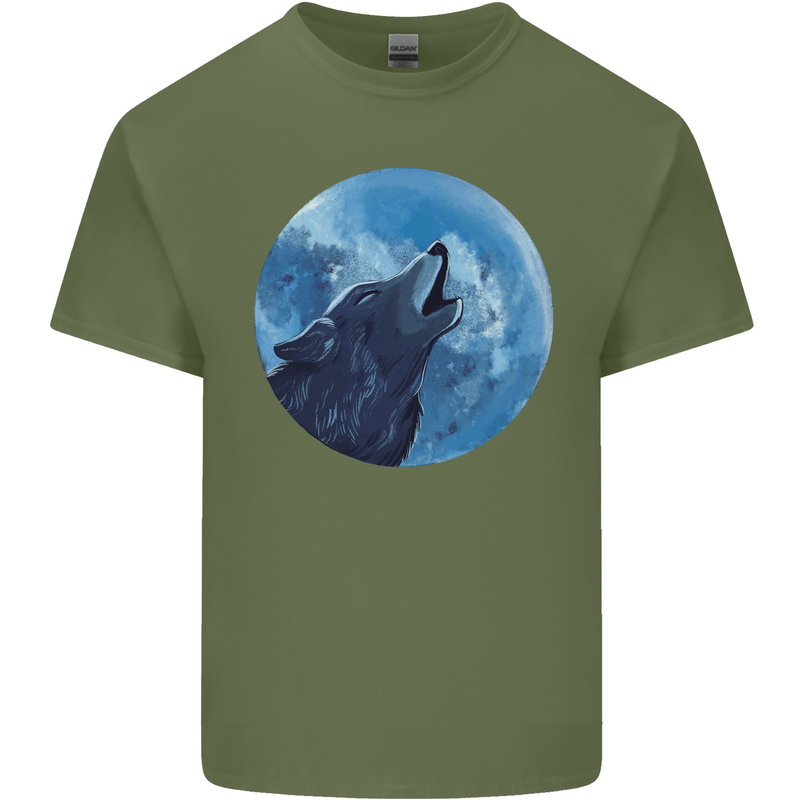 A Howling Wolf Full Moon Werewolves Mens Cotton T-Shirt Tee Top Military Green