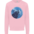 A Howling Wolf Full Moon Werewolves Mens Sweatshirt Jumper Light Pink