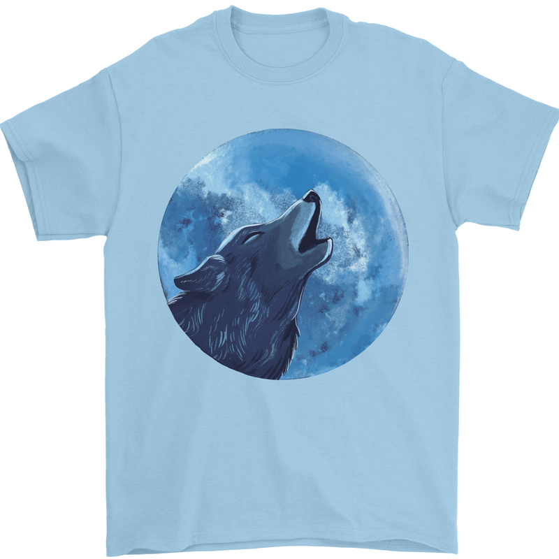 A Howling Wolf Full Moon Werewolves Mens T-Shirt Cotton Gildan Light Blue